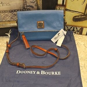 NWT Dooney & Bourke PEBBLED LEATHER, DENIM Blue Crossbody W/ LEATHER ADJ STRAP